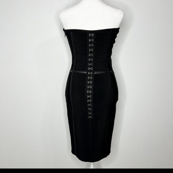 Haute Hippie Black Strapless Sequin Corset Bodycon Bandage Dress Sz S - Picture 6 of 9